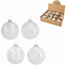 Boltze Weihnachtskugel aus Glas „Towny“, 8 cm, 4er-Set, gemischt