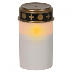 Grafkaars met vlameffect LED op batterij wit 7 x 12,5 cm