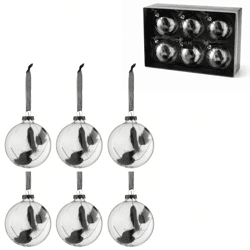 J-Line Christmas Ornaments, Glass Ball with Dried Branch, Black, 8 cm, Set of 6