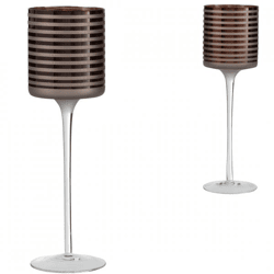 J-Line Teelichthalter mit Sockel „Stripe“, braun, 25 cm, 2er-Set, sortiert
