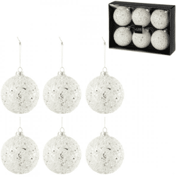 J-Line Weihnachtskugeln „Pearl“, weißes Glas, 9 cm, 6er-Set