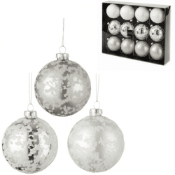 J-Line Weihnachtskugeln „Snow“ aus Glas, 8 cm, 12er-Set