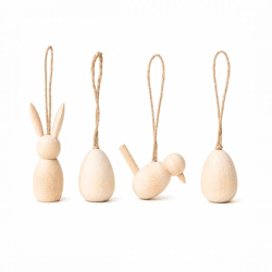 Osteranhänger aus naturbelassenem Holz, 7 cm, 4er-Set