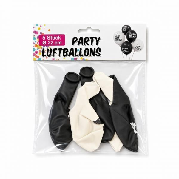 Partyballons mit deutschsprachigen Sprüchen, schwarz-weiß, 22 cm, 5er-Set