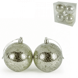 Weihnachtskugeln mit Tiermuster, silberfarben, 7,5 cm, 4er-Set