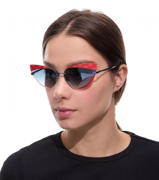 adidas Sonnen-Brille Damen mit blauen Gl&auml;sern und roten B&uuml;geln UVA & UVB Schutz Freizeit-Brille EW3517 Rot