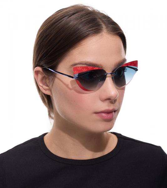 adidas Sonnen-Brille Damen mit blauen Gl&auml;sern und roten B&uuml;geln UVA & UVB Schutz Freizeit-Brille EW3517 Rot