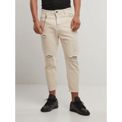 bequeme 2Y Premium Herren Jeans Straight Fit Reißverschluss Beige
