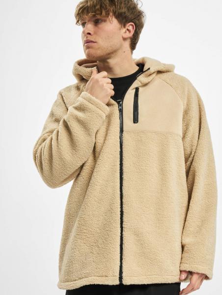 bequemer Urban Classics Herren Hoodie Rei&szlig;verschluss Rippb&uuml;ndchen 260 g/m&sup2; Beige