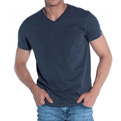 COURSE Elements Herren Basic T-Shirt mit V-Ausschnitt Sommer-Shirt Baumwoll-Shirt 901271 Dunkelblau