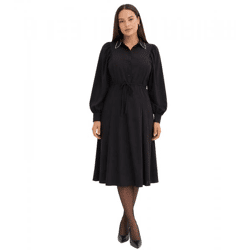 feminines Damen Midi-Kleid mit Perlen-Applikation Ausgeh-Kleid 929373 Schwarz