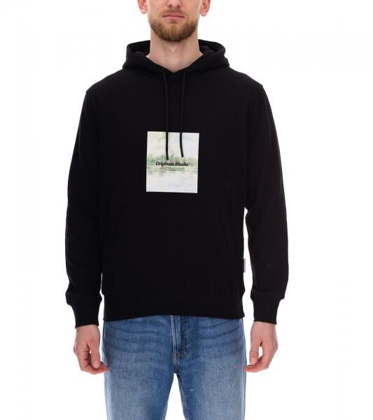 JACK & JONES Esterbro Newton Herren Kapuzen-Pullover Baumwoll-Pullover mit Originals Studio Print 12266801 Schwarz