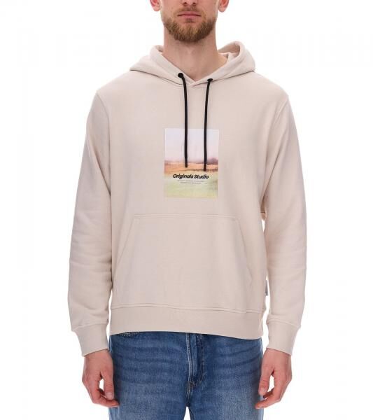 JACK & JONES Esterbro Newton Herren Kapuzen-Pullover Baumwoll-Pullover mit Originals Studio Print 12266801 Beige