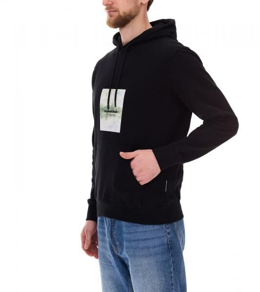 JACK & JONES Esterbro Newton Herren Kapuzen-Pullover Baumwoll-Pullover mit Originals Studio Print 12266801 Schwarz