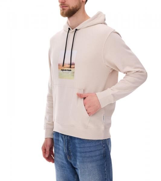 JACK & JONES Esterbro Newton Herren Kapuzen-Pullover Baumwoll-Pullover mit Originals Studio Print 12266801 Beige