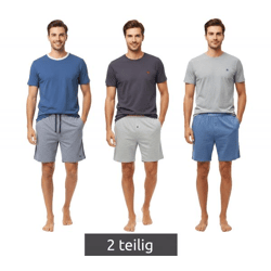 leichter SCOTCH & SODA Herren Pyjama 2-teiliges Shorty-Set mit Baumwolle kurzer Schlafanzug Grau/Navy, Blau oder Dunkelblau/Grau