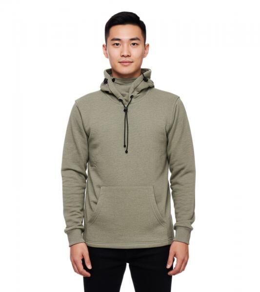 Modischer Kapuzen-Sweater f&uuml;r Herren mit intregrierter Mund-Nasen-Bedeckung Hoodie Pullover 19139 Khaki Melange