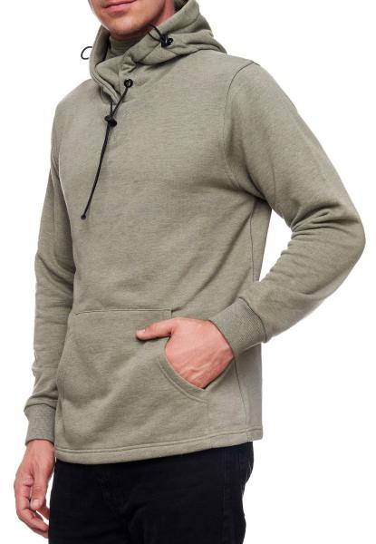 Modischer Kapuzen-Sweater f&uuml;r Herren mit intregrierter Mund-Nasen-Bedeckung Hoodie Pullover 19139 Khaki Melange