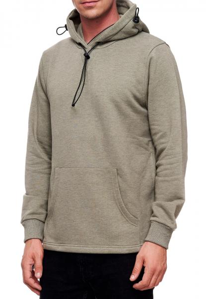 Modischer Kapuzen-Sweater f&uuml;r Herren mit intregrierter Mund-Nasen-Bedeckung Hoodie Pullover 19139 Khaki Melange