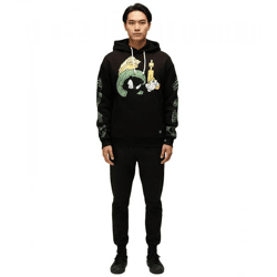 RE:COVERED X LOONEY TUNES Herren Kapuzen-Pullover mit Martian Marvin-Print Baumwoll-Hoody Langarm-Shirt RCWARN549 Schwarz