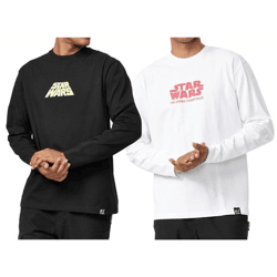 RE:COVERED X STAR WARS Herren Langarm-Shirt Das Imperium schlägt zurück oder mit Poster-Print Baumwoll-Shirt Longsleeve Weiß oder Schwarz