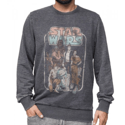 RE:COVERED X STAR WARS Herren Rundhals-Pullover Rückkehr der Jedi Ritter Print Alltags-Sweater mit Baumwollanteil MMSTW2330 Grau