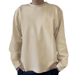 STONES Waffle Herren Pullover aus Baumwolle in Waffel-Optik Oversized-Sweater mit Rundhals-Ausschnitt 400gsm Sweatshirt Beige