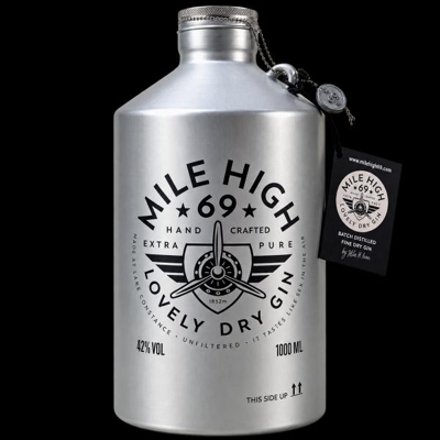 UVP 85,00 € – MILE HIGH 69 Premium Bio Gin 1L, 42% vol., Aluminiumflasche – Sonderposten