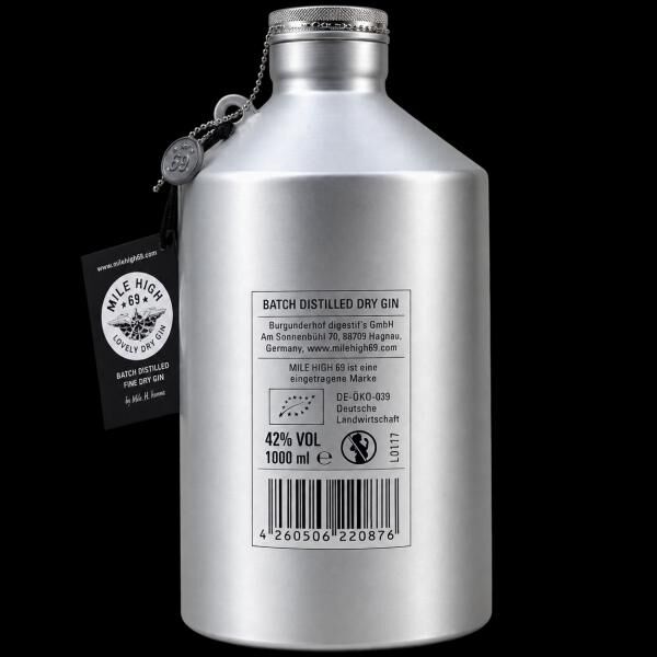 UVP 85,00 € – MILE HIGH 69 Premium Bio Gin 1L, 42% vol., Aluminiumflasche – Sonderposten