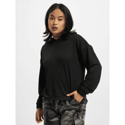 weicher Urban Classics Damen Hoodie große Kapuze Rippbündchen 300 g/m² Schwarz