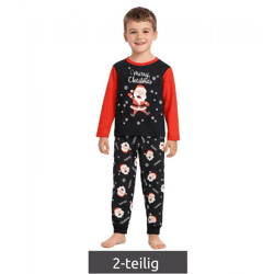 weiches Kinder 2-teiliger Pyjama-Set für Jungen und Mädchen Rundhals-Pullover mit Weihnachtsmann Motiv Baumwoll-Jogger mit Schneeflocken 