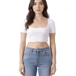 ZEGY Damen Crop-Top geripptes Baumwoll-Shirt schlichtes T-Shirt 1084 Weiß