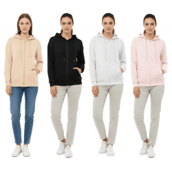 ZWILLINGSHERZ Damen Sweat-Jacke mit Kapuze Zip-Hoodie mit Taschen 46094 Grau, Beige, Rosa oder Schwarz