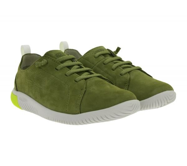 Bequeme KEEN Knx Lace Kinder Barfu&szlig;schuhe mit Eco Anti-Odor-Technologie Echtleder-Schuhe Freizeit-Schuhe 1030064 Oliv-Gr&uuml;n