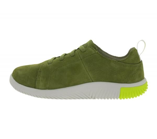 Bequeme KEEN Knx Lace Kinder Barfu&szlig;schuhe mit Eco Anti-Odor-Technologie Echtleder-Schuhe Freizeit-Schuhe 1030064 Oliv-Gr&uuml;n
