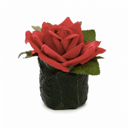 Kunstbloem Roos in pot blad rood 8 cm