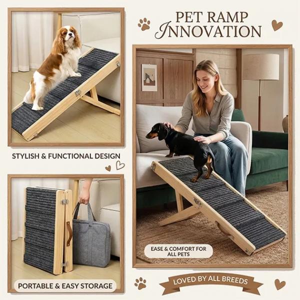 PawClimb – Verstellbare Holzrampe für Haustiere | Tragbares Haustierzubehör für Hunde und Katzen