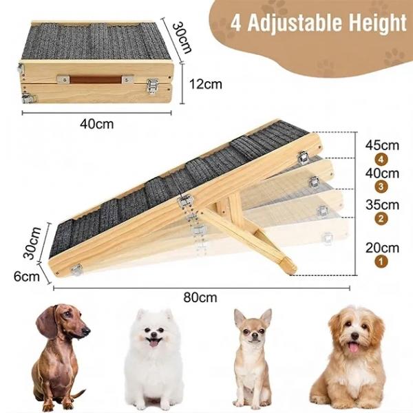 PawClimb – Verstellbare Holzrampe für Haustiere | Tragbares Haustierzubehör für Hunde und Katzen