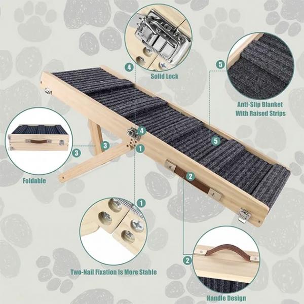 PawClimb – Verstellbare Holzrampe für Haustiere | Tragbares Haustierzubehör für Hunde und Katzen