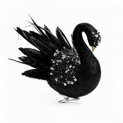 Schwan auf Clip, glitzernd, schwarz, 14 cm