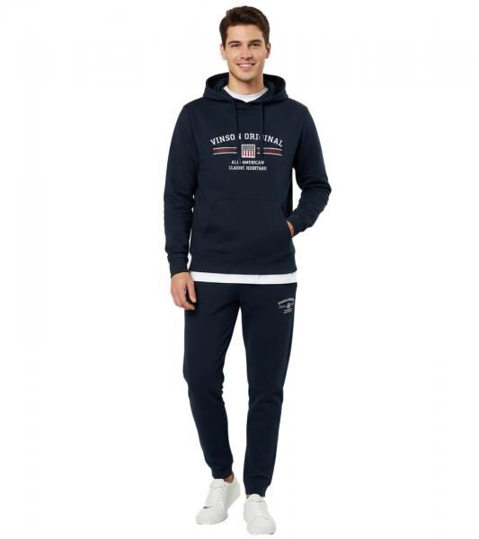 VINSON Herren Hoodie Baumwoll-Pullover mit Logo-Print Kapuzen-Pullover 104634 Dunkelblau