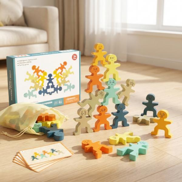 Holzspielzeug, Balancier-Spiel, Stapelbare Holzfiguren