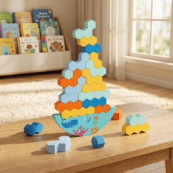 Children's Stacking Game, Wooden Building Blocks Wackeltur