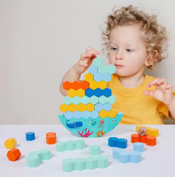 Kinder Stapelspiel, Holz Bausteine Wackeltur