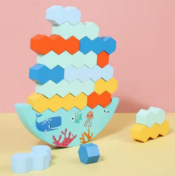 Kinder Stapelspiel, Holz Bausteine Wackeltur