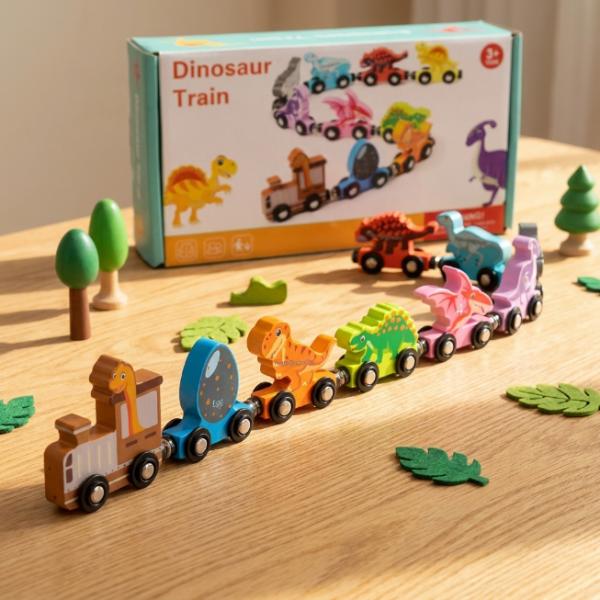 Magnetischer Holz-Dinosaurier-Zug - 8-teilig