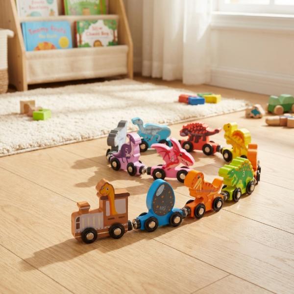 Magnetischer Holz-Dinosaurier-Zug - 8-teilig