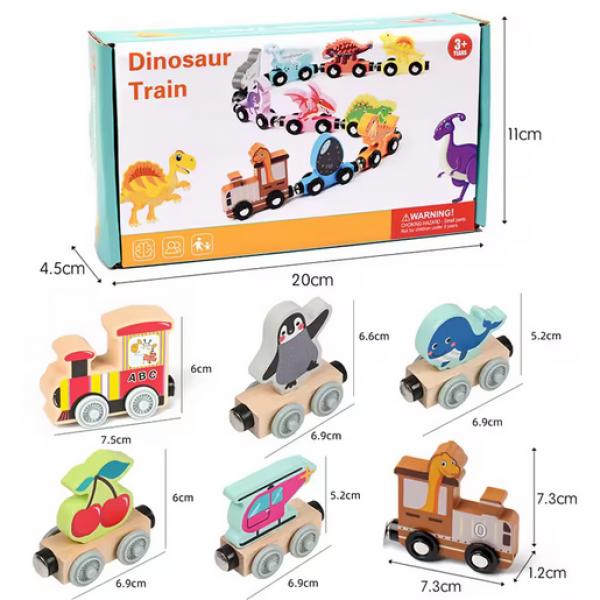 Magnetischer Holz-Dinosaurier-Zug - 8-teilig