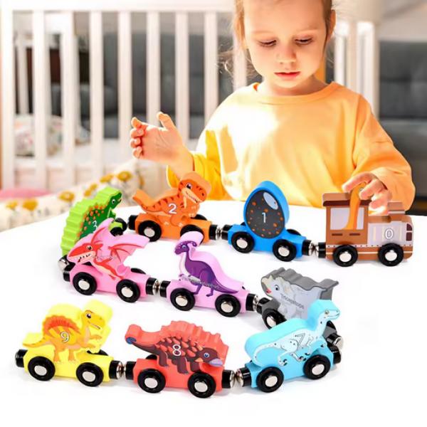 Magnetischer Holz-Dinosaurier-Zug - 8-teilig
