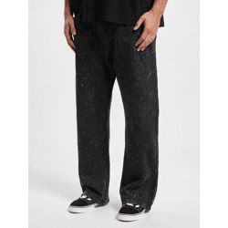 moderne Thug Life Herren Jeans mit acid-washed Optik Denim Baumwoll-Hose Schwarz